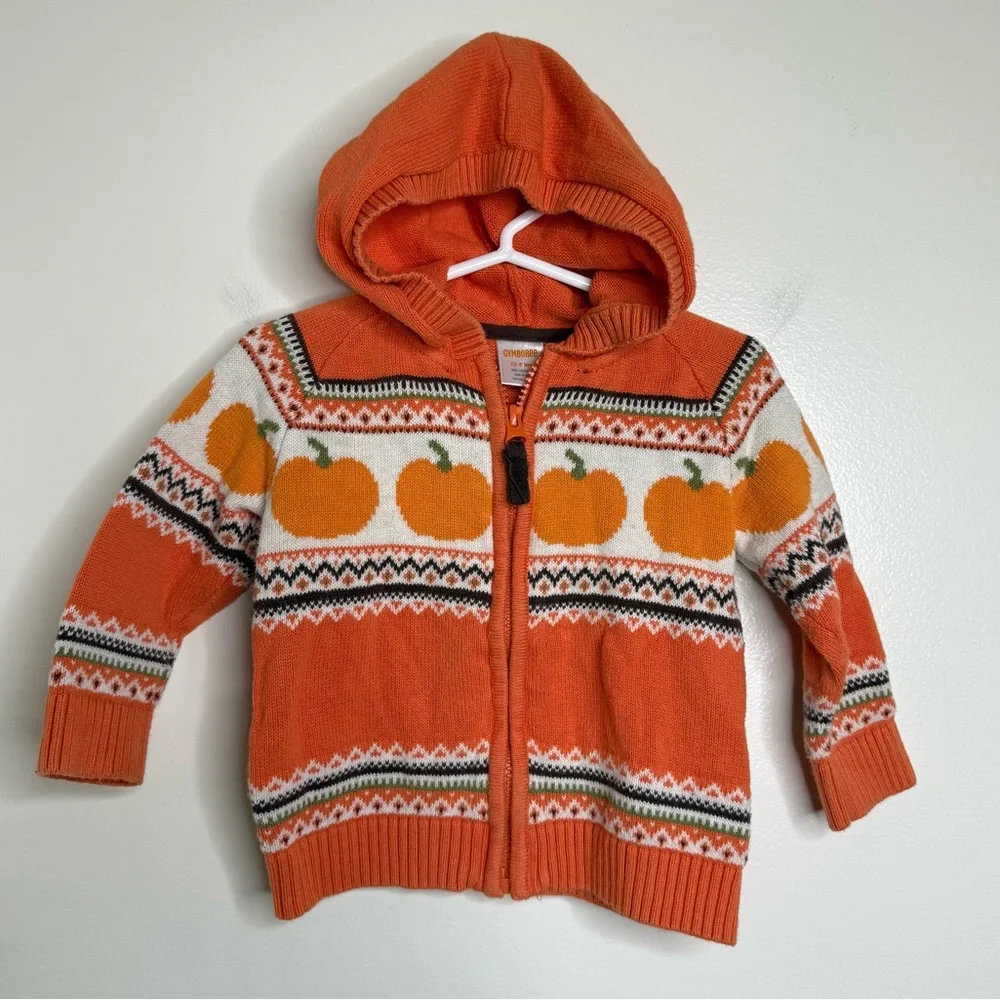 Gymboree Pumpkin Zip Up Hooded Sweater Jacket Size 12-18 Months Fall Harvest